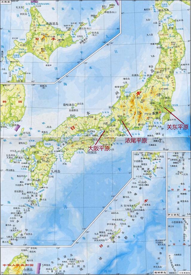 日本本州岛面积最大的三个平原：关东平原、大阪平原和浓尾平原