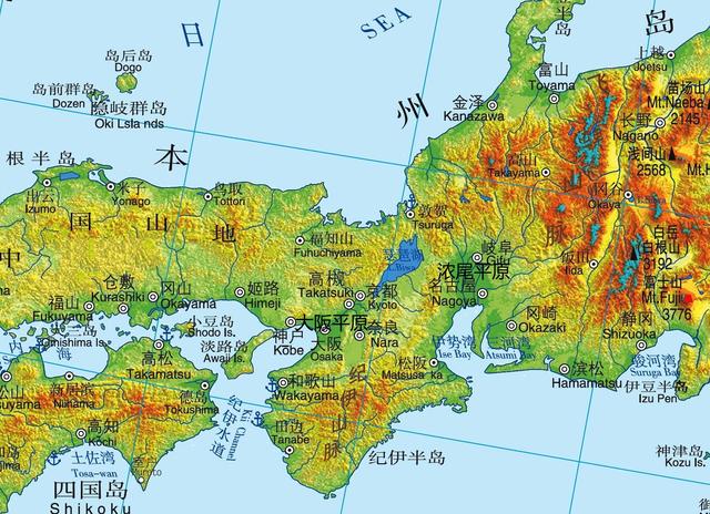 日本本州岛面积最大的三个平原：关东平原、大阪平原和浓尾平原