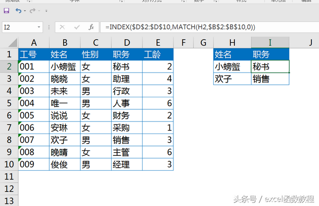 index+match函数组合，数据查找更简单