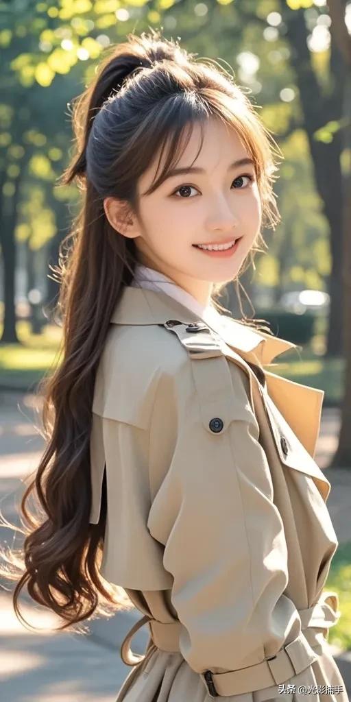秋风中的优雅女神:穿风衣的她