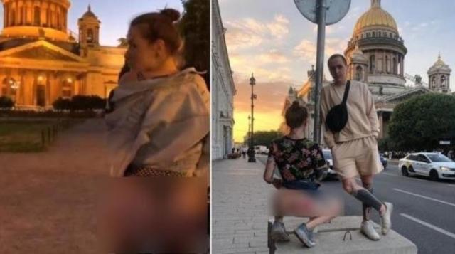 俄女子教堂外拍性感大片,穿比基尼搔首弄姿,半裸身体秀美腿细腰