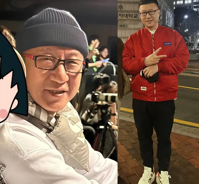 53岁孙红雷带妻女韩国度假,获美女粉丝挽手合照,笑得满面春风